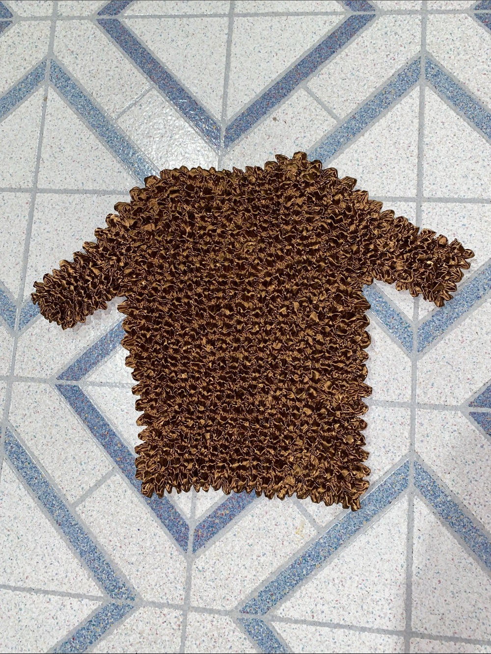 Y2K Stretchy Crinkle Shirt Top Bronze Brown One Size
